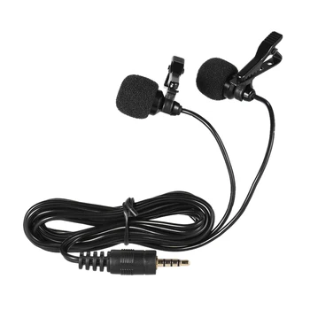 

Andoer 150cm Cellphone Smartphone Mic Mini Dual-Headed Omni-Directional Mic Microphone with Collar Clip for iPad iPhone 5 6s 6+