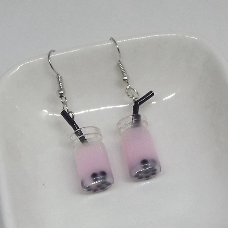 

Creative Unique Bubble Tea Drop Earrings Personality Resin Milk Tea Drink Earring for Girl Funny Party Jewelry Christmas Gifts