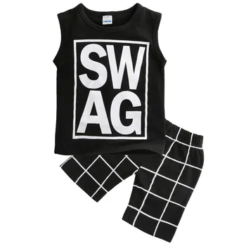 

2pcs Newborn Toddler Infant Kids Baby Boy Clothes SWAG Summer Sleeveless Vest T-shirt Tops Plaid Pants Handsome Clothing Set