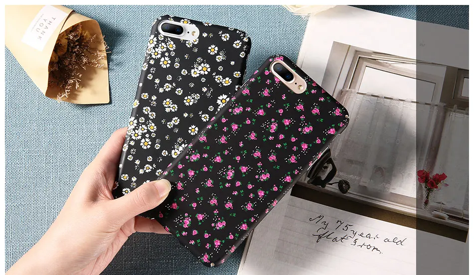YEMIAO Flower Pattern Case For iPhone 5 5S SE 6 6S 7 8 Plus X Case Vintage Slim Black Hard PC Back Cover For iPhone 8 X 10 Case (5)