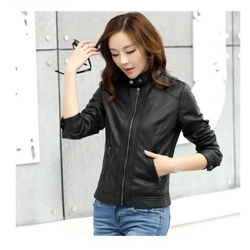 Womans PU Leather Jacket Woman Washed PU Leather Motorcycle Slim Female Short Paragraph Jackets Large Size 3XL Coat