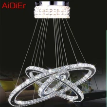 Modern Pendant Lamp High-grade light 65W LED lustres K9 Crystal Chandelier Diamond 3 Circles Ring Stainless steel modern led crystal chandelier 3 round stainless steel pendant lamp luster light restaurant droplight e27 lamp 110v 260v wcl018