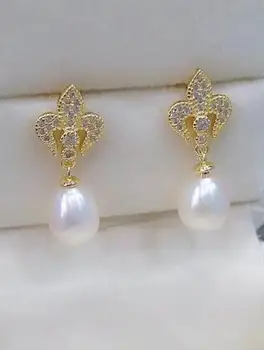 

>>>>noble jewelry 925 silver 9-10 MM natural SouthSea akoya Pearls earrings