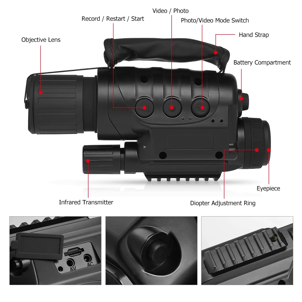 

8x60 Digital Infrared Night Vision Monocular Telescope Photo Video Recorder High Magnification for Camping Hiking Travel Hunting