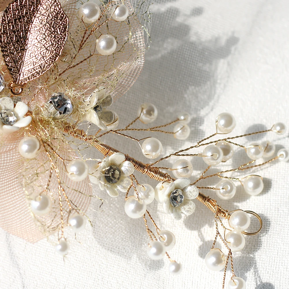 ASNORA Мода розовое золото свадебные ободки свадебные аксессуары для волос, головной убор для невест волос Кристаллы Жемчуг полосы