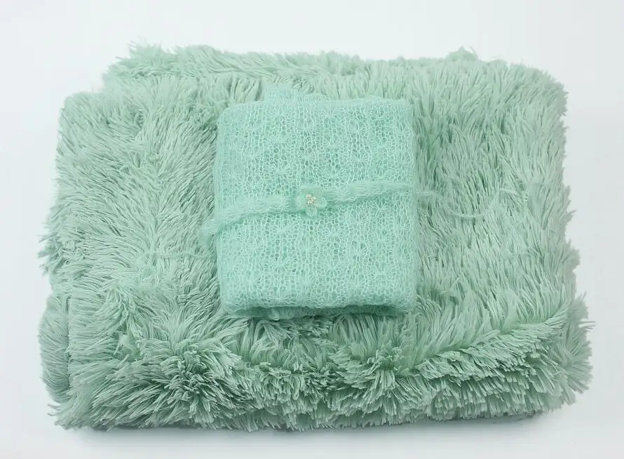 aqua Из искусственного меха одеяло+ wrap+ повязка на голову, новорожденных опоры фоны для фото фонов флис мохеровые шали Фотостудия аксессуары - Цвет: aqua