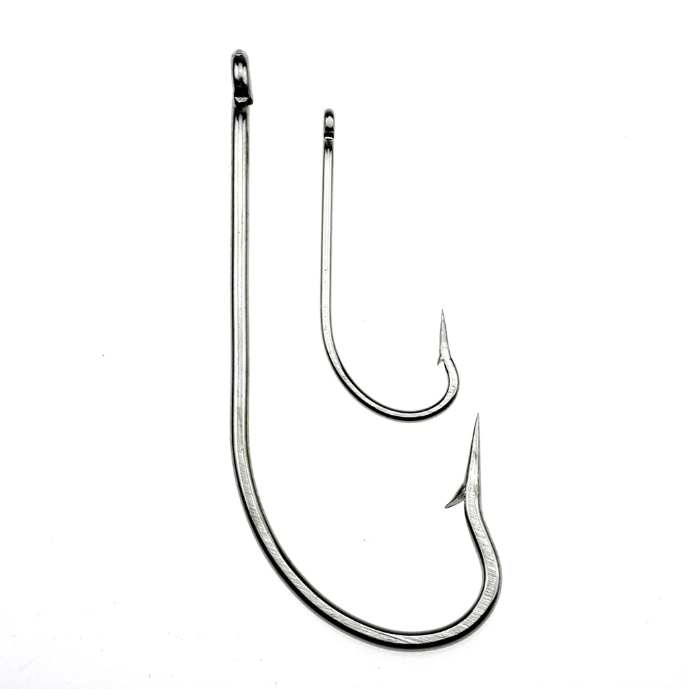 Rompin 50pcs O'Shaughnessy Stainless Steel Saltwater Fishing Hook Long Shank Jig Hook 9255 Size 6#-7/0# Sliver Color