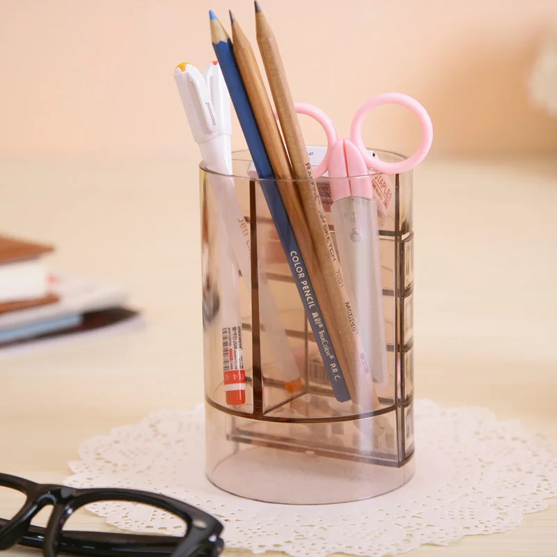 Multi-functional Transparent Penholder Four Layer Pencil Holders Stand Stationary Office Supplies Study Storage Desktop