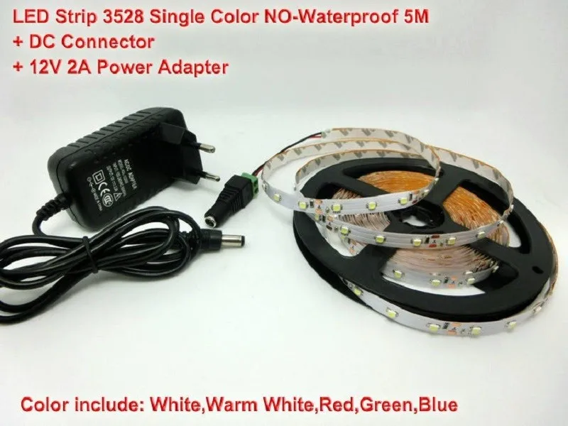 5 м 3528 RGB 300 светодиодный элемент с поверхностным монтажом гибкое освещение полосы+ 24Key ИК контроллер красный зеленый синий желтый теплый белый+ 12 В 2A 24 Вт адаптер питания
