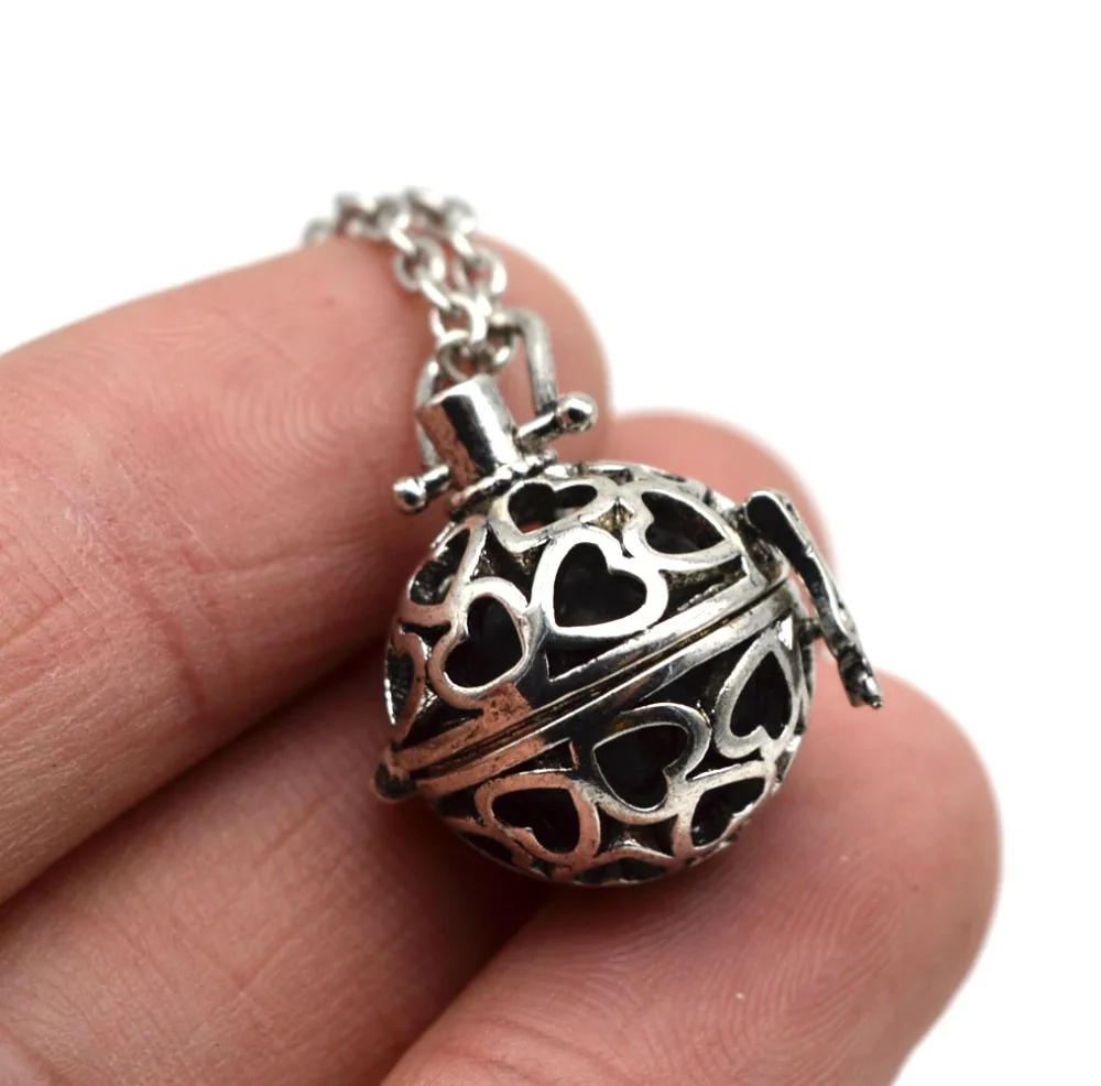 10pcs Filigree Heart Small Lockets Pendant With Lava Essential Oil