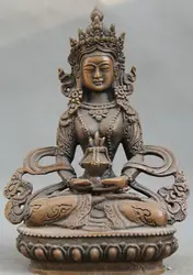 Старый Тибет Тибетского Буддизма Бронза Амитаюс долголетие Бог Богиня статуя будды S0706 Discount35 %