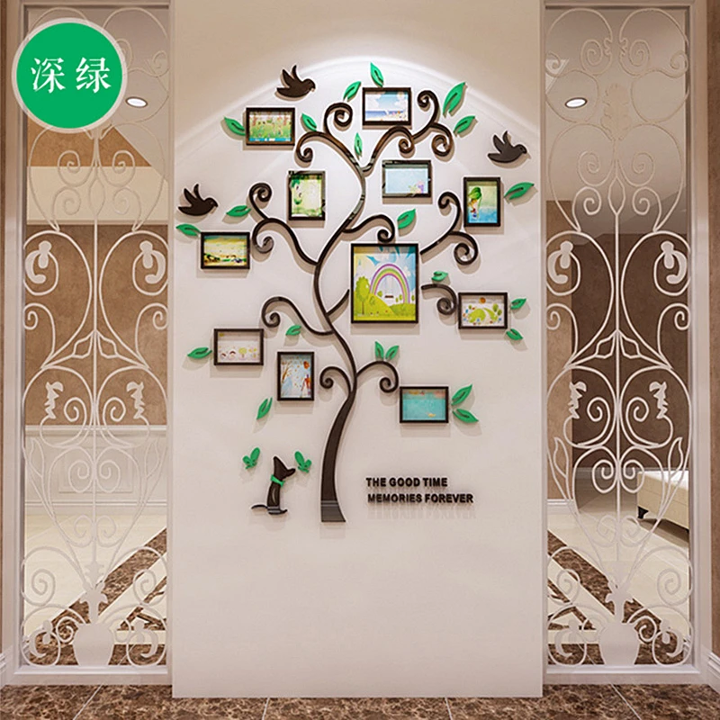 Дерево дизайн DIY 3D акриловые настенные наклейки с фоторамками Прихожая вход декоративные наклейки на стены стикеры гостиная обои