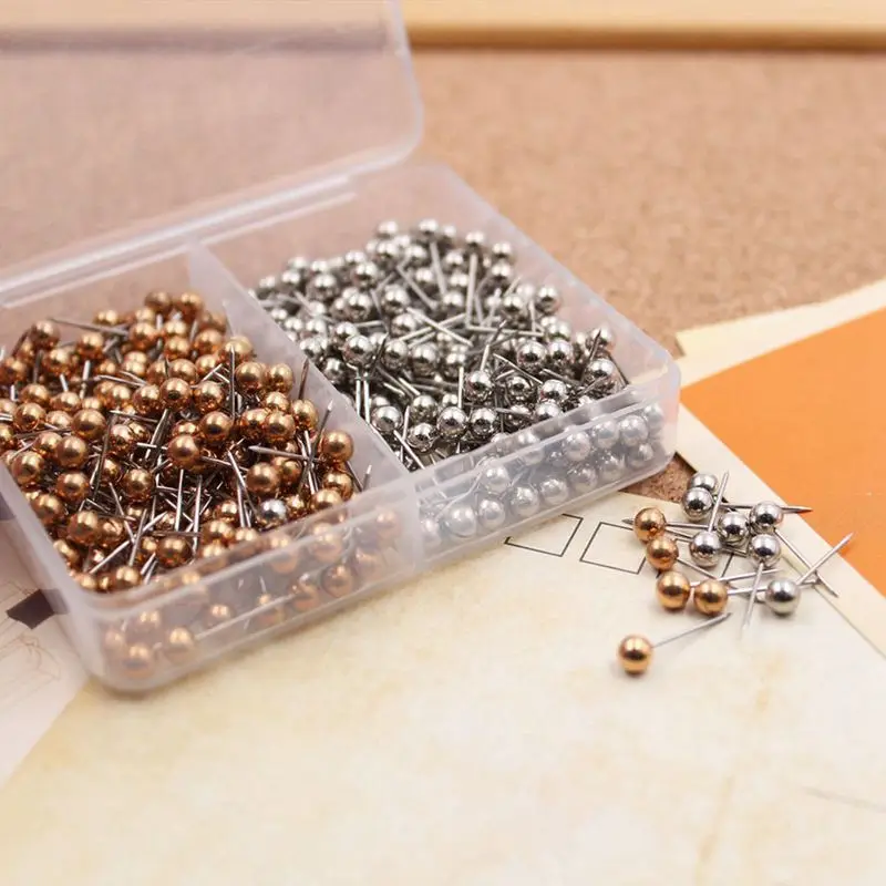 400 шт карта Tacks Push Pins, 3/5-дюймовая блестящая пластиковая Сфера головка с точкой из нержавеющей стали(золото и серебро