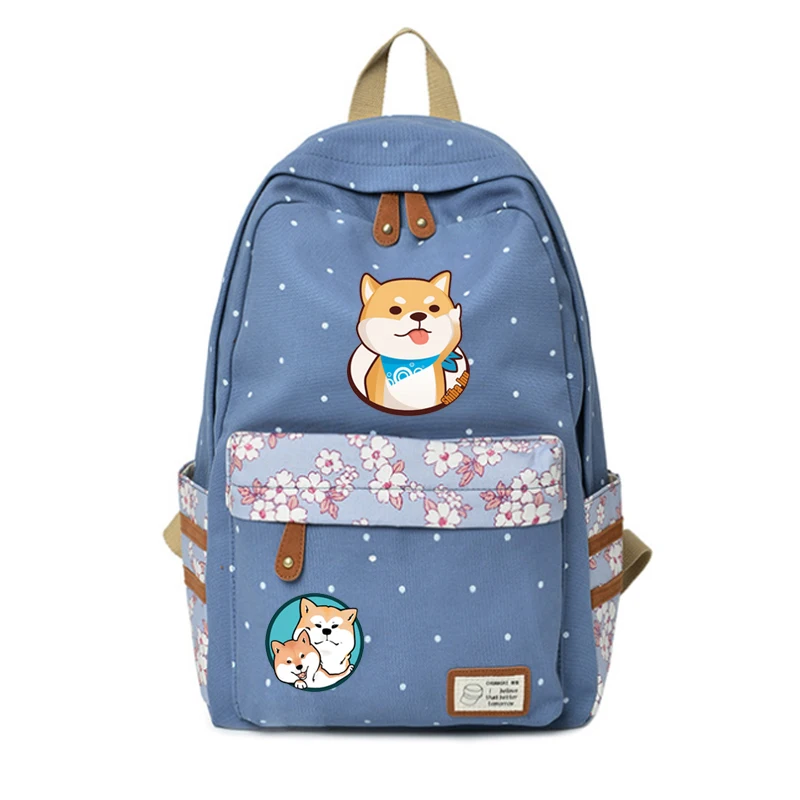 Милый Mochila shiba Inu Doge Для женщин девушки рюкзак школьные сумки цветами и оборками дорожная Холщовая Сумка сумки через плечо