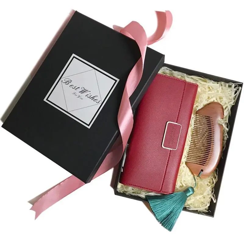1 комплект подарки на день рождения для женщин подарок на день матери кожаный кошелек на День Благодарения ручной кошелек деревянная расческа с кисточкой подарочная коробка