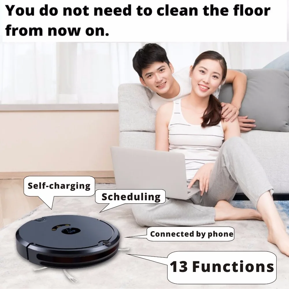Robot Vacuum Cleaner with Self-Charge Wet Mopping 1200 PA for Thin Carpet Wood Floor Wi-Fi Connectivity Doramach FRV8