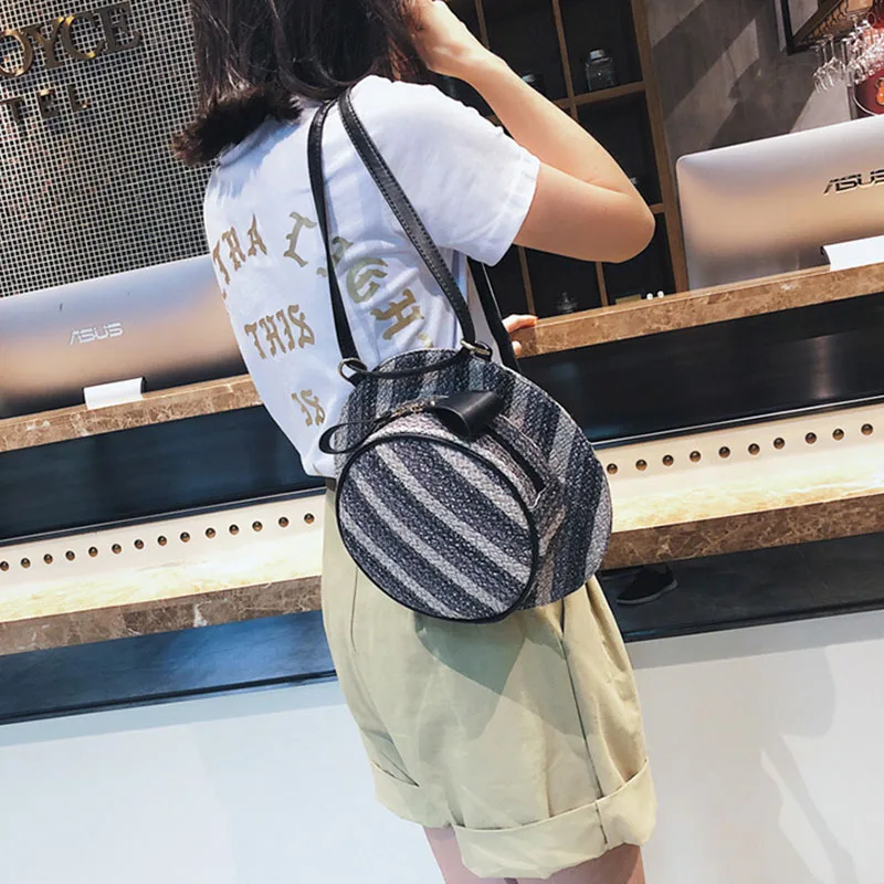 New Fashion Women Summer Straw Backpack INS Popular Female Hat Back Pack Lady Travel Casual Mochila Stripe Knit Crossbody BP3008 (1)