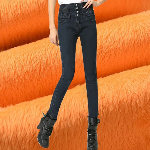 Теплые женские зимние джинсы с высокой талией, винтажные черные зимние джинсы для женщин, большие размеры, плотные джинсовые штаны для женщин, джинсы для женщин - Цвет: Warm Black