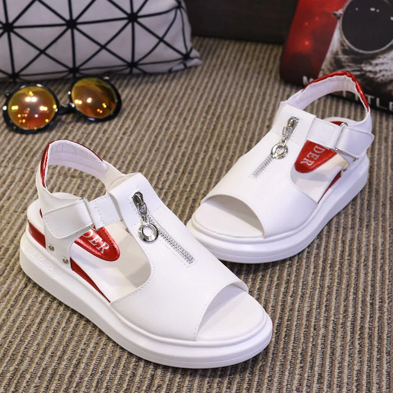 Сандалии Для женщин пре-летние туфли-лодочки на молнии; новая Корейская версия с на толстой подошве, водонепроницаемые Студенты в римском стиле пляжные спортивные сандалии