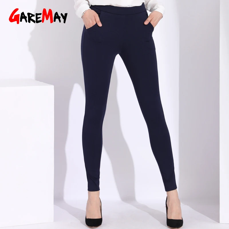 

Women Blue Pants High Waist 6XL Cotton Skinny Women's Pants Plus Size Work Casual Pants Blue Formal Trousers Women's Pant Female