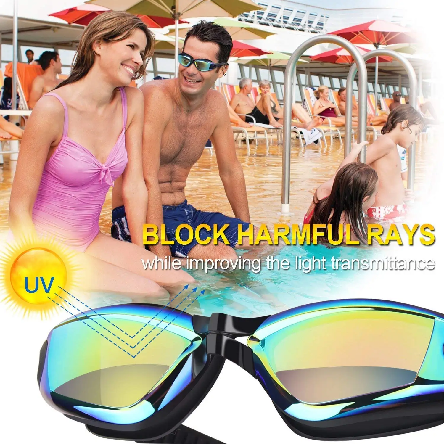 Swim Goggles Anti-fog UV Swim Caps Professional Silicone Swimming Glasses Case Nose Earplug Kids Men Women Diving Eyewear