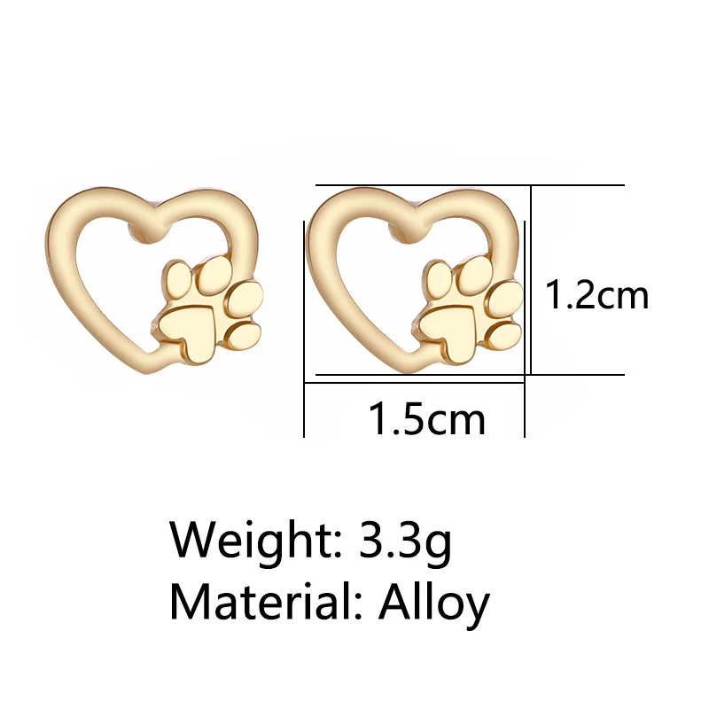 Простой дизайн, в форме сердца серьги-гвоздики милые лапы Печать Серьги для женщин кошка и собака лапы серьги пирсинг ювелирные изделия
