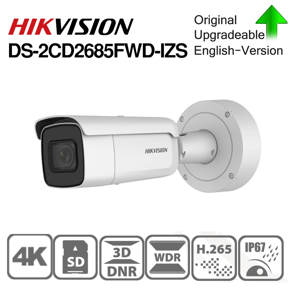 Hikvision оригинальная DS-2CD2685FWD-IZS цилиндрическая камера 8MP POE CCTV камера 50 м ИК диапазон IP67 IK10 H.265+ 2,8-12 мм зум