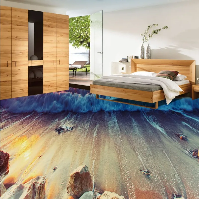 ФОТО Free Shipping Sea View Beach Spray 3D Living Room Bathroom Flooring self-adhesive non-slip bedroom study lobby flooring mural