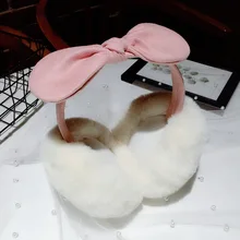 Теплые женские зимние наушники с милым бантом, универсальные плюшевые женские комфортные ленты для девочек, милые PD-32 с кроличьим мехом