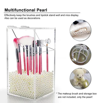 

Acrylic Cosmetic Organizer with 8mm Acrylic Pearl White Loose Pearl Beads Clear Makeup Brushes Holder Women Cosmetics Storage