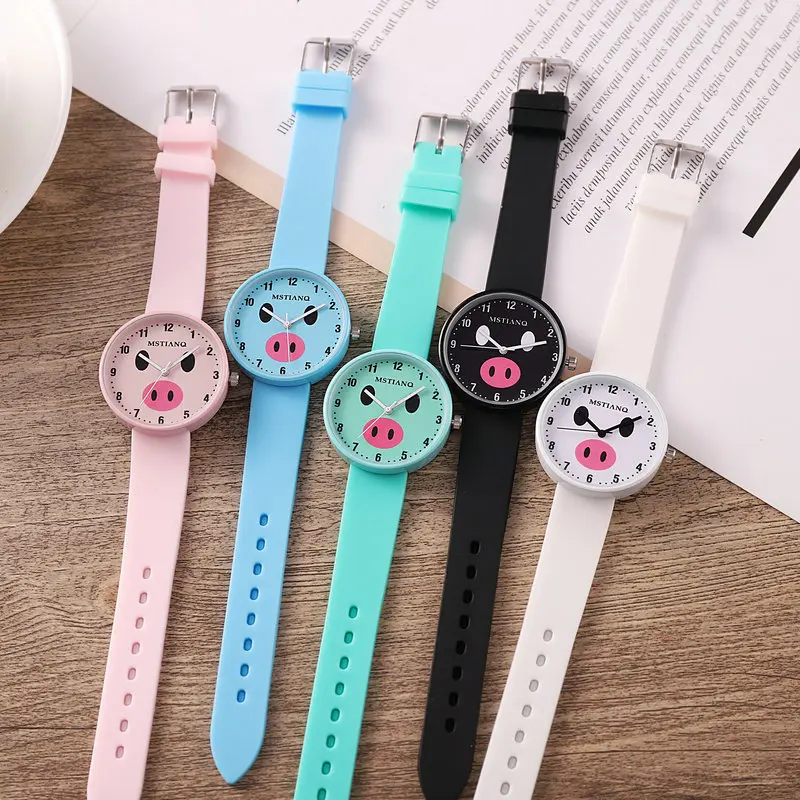 Фото Literary young people trend versatile women's watches cartoon pig female students clock soft Rubber strap Ladies watch for women |