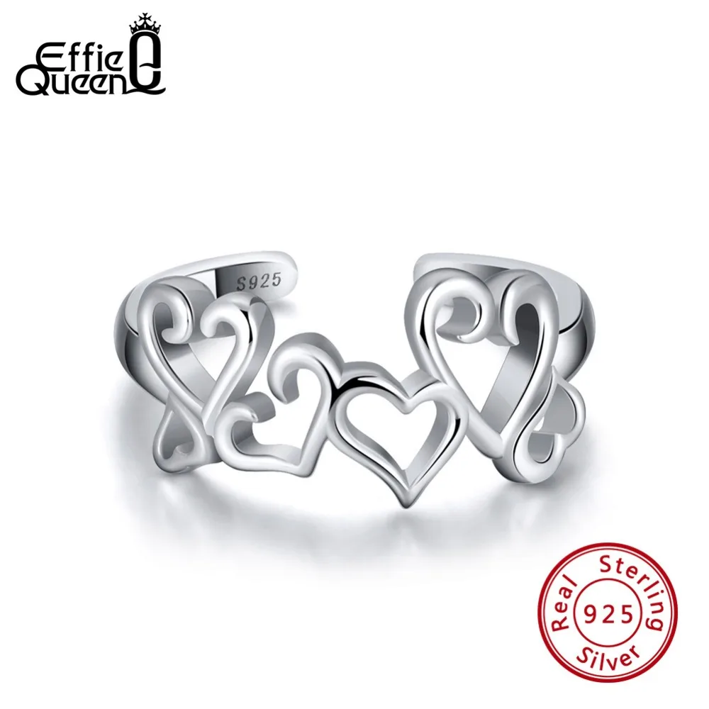 Effie queen, настоящее 925 пробы, Серебряное сердце, кольца для женщин, размер 10 мм, ширина, кольцо на палец, Серебряное свадебное ювелирное изделие, подарок BR106