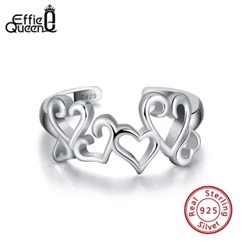 

Effie Queen Real 925 Sterling Silver Heart Rings For Women Resizable 10mm Width Finger Ring Silver Wedding Jewelry Gift BR106