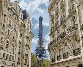 

MaHuaf-j287 Eiffel Tower Paris houses sky clouds painting by numbers paint canvas for home decor