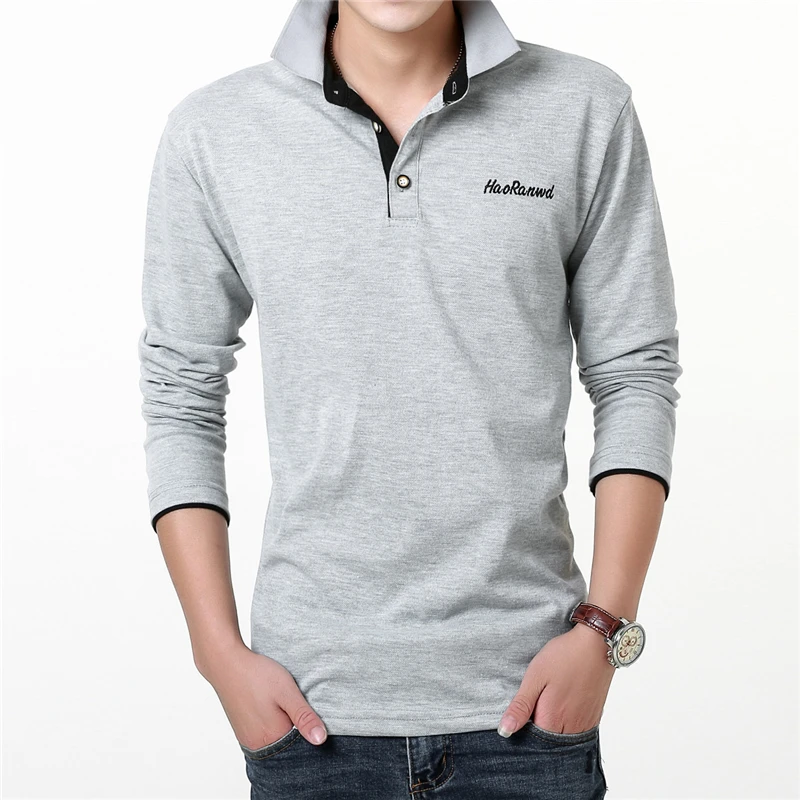  2019 New Men Long Sleeve POLO Shirts Size 4XL 5XL Black Blue White Gray Fashion Casual Men POLO Shi