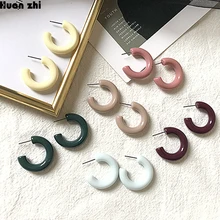 HUANZHI, винтажные, цветные, акриловые, геометрические, круглые, изогнутые, форма C, ацетат, смола, маленькие серьги-кольца для женщин, девушек, вечерние