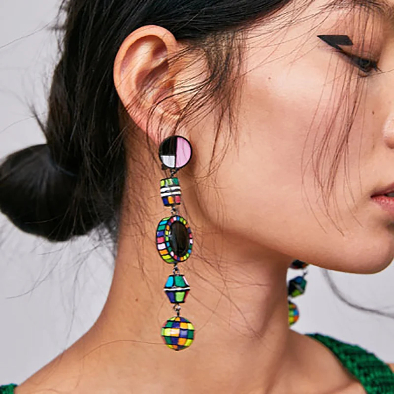 

FASHIONSNOOPS Trendy Geometric Metal Dangle Earrings Multicolored Boho Long Drop Earrings For Girls