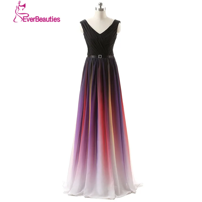 Robe De Soiree New Gradient Colorful Sexy Dresses Ombre Chiffon Long ...