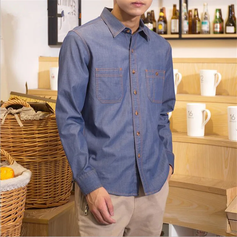 Мужская одежда Lmitation Jean с длинным рукавом Camisa Social рубашка мужская однотонная Повседневная тонкая рубашка большого размера Camisa Masculina Para Hombre мужская рубашка