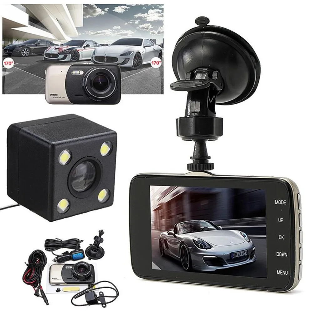 

4.0 inch Dash Cam HD 140 Degree Wide Angle Night Vision Auto Rearview Video Recorder Dual Lens Double Recording Car DVR
