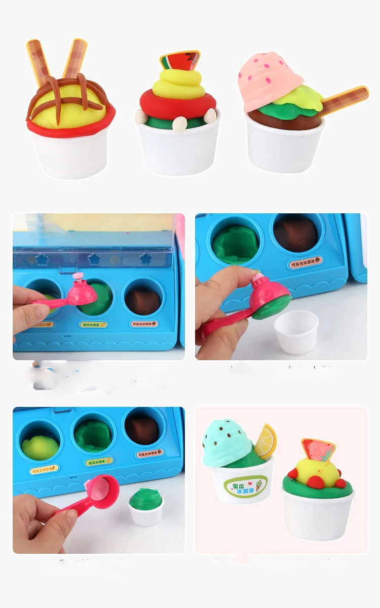 Ferramenta de Modelagem de Argila Máquina de Brinquedos para as Crianças Kit de Design Crianças Brincam Massa Criativa Brinquedos Educativos Plasticina Faça Você Mesmo Ice Cream 3d 7 de Design DIY Ice Cream Máquina de Brinquedos Para As Crianças