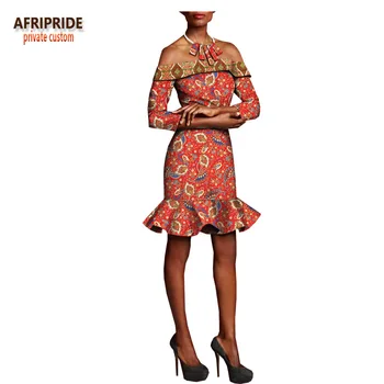 

2019 african summer dress for women AFRIPRIDE three quarters sleeve above-knee length strapless women casual midi dress A1825041