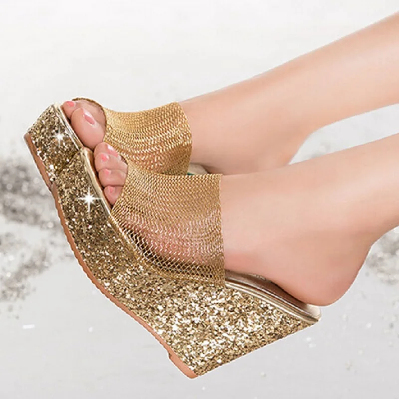 sequin wedge heels