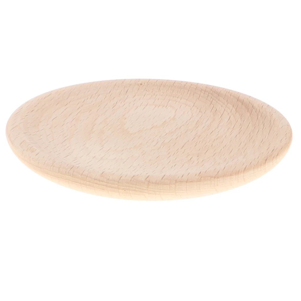Wooden Soild Beech Saucer Dish for Tea Coffee Set Kids Toys Kitchen Picnic Party Role Pretend Play Game Tools Tableware