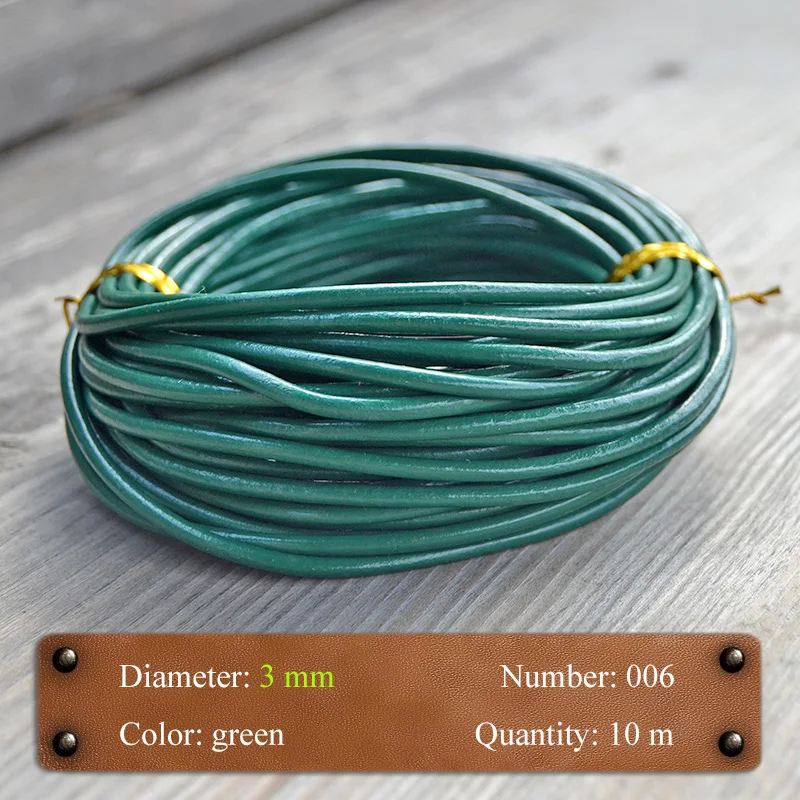10 м натуральный шнур из натуральной кожи 3 мм круглая веревка для DIY Ожерелье Браслет Ювелирный шнур черный, белый, коричневый, синий - Цвет: 3mm 006 Green