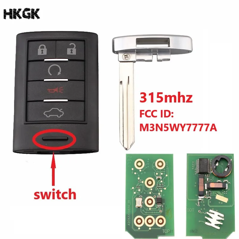 

Автомобильный ключ без ключа, 5 кнопок, 315 МГц, для Cadillac CTS STS 2008 2009 2010 2011 M3N5WY7777A