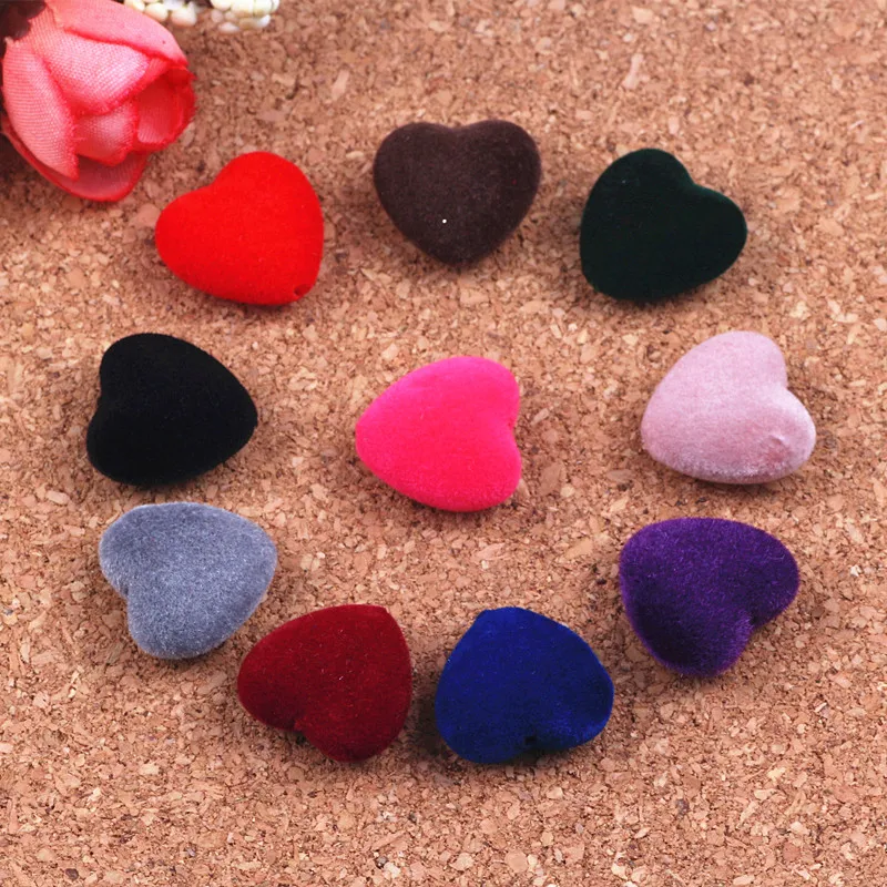 

18mm Acrylic Heart Shape Flocking Felt Spacer Beads Necklace Tassels Charms Earrings For Jewelry Finding Flocking Felt 50pcs