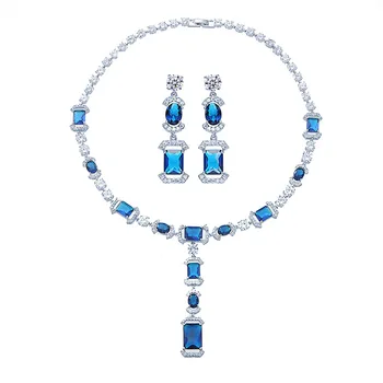 

Luxury Elegant Squre Stone AAA Cubic Zirconia Stone Wedding Eneagement Necklace And Earring Bridal Jewelry Set For Women Girl