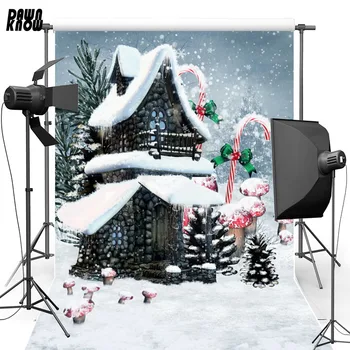 

DAWNKNOW Merry Christmas Vinyl Photography Background Snow House Candy Polyester Backdrop For Children Photo Studio S2467