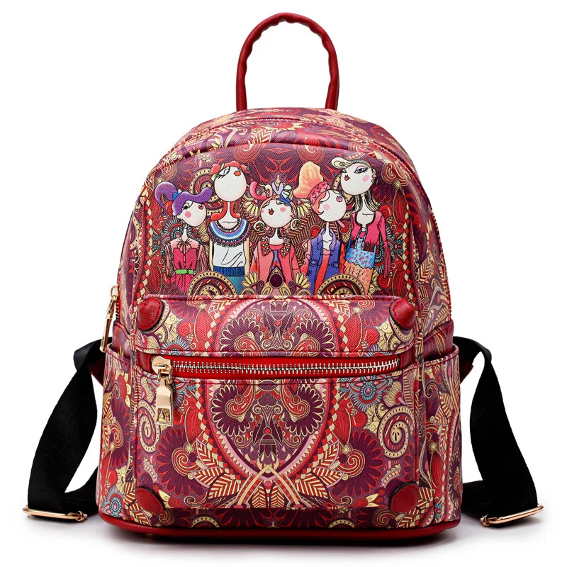 

New women's bag Korean fashion single shoulder skew spanning print Pu shoulder bag Forest Department female Backpack